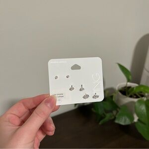 NWT icing silver tone cubic zirconia earrings studs set of three